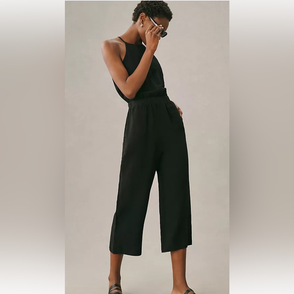 Cloth & Stone Black Halter Jumpsuit with Wide Cropped Legs